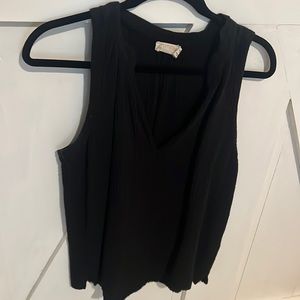 Nation Los Angeles sleeveless gauze black V neck blouse